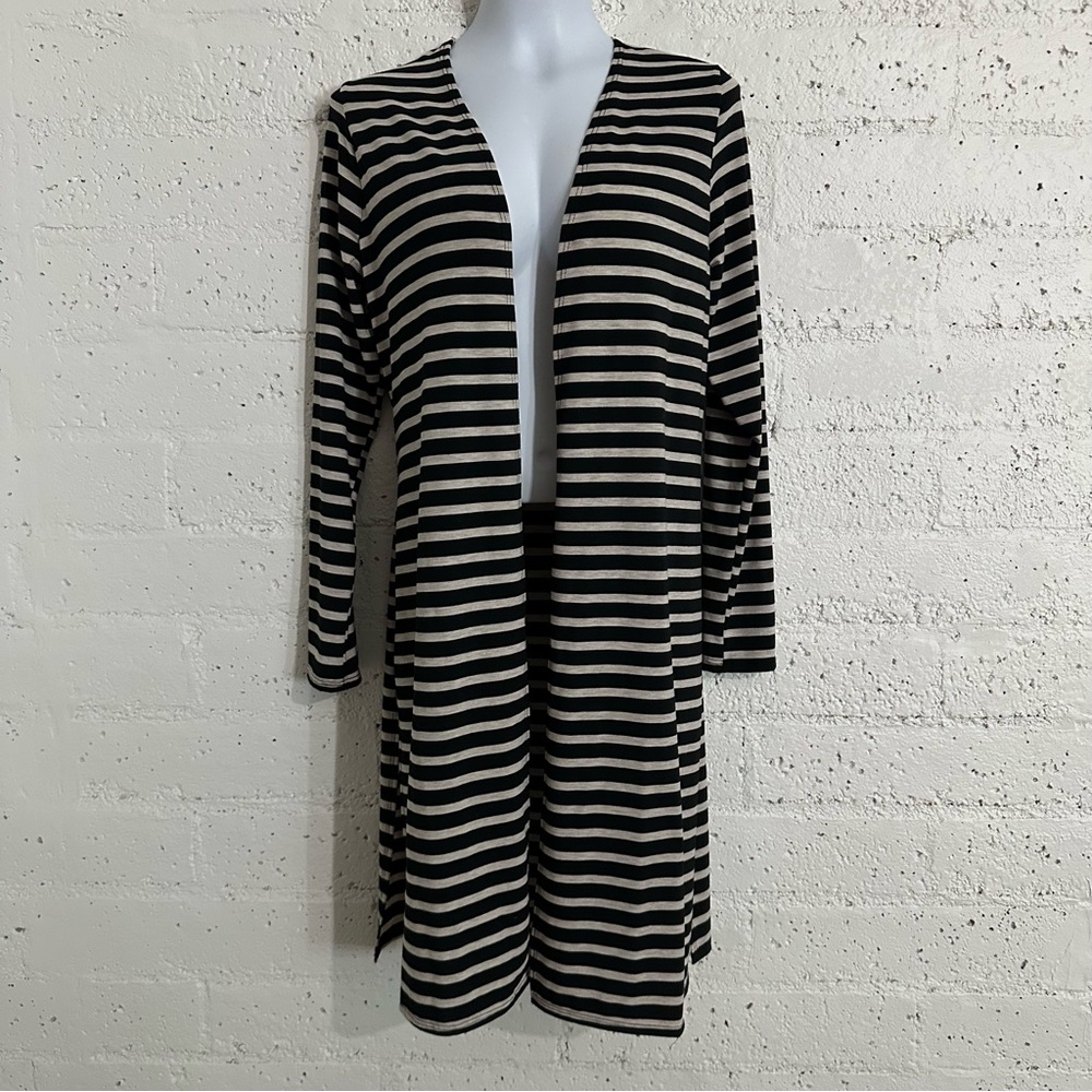 Love Ryan Los Angeles Womens Cardigan Duster XL Tan Black Stripe Rayon Blend AD6